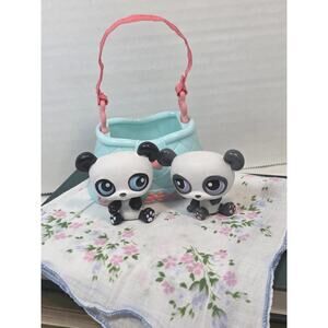 Vintage Littlest Pet Shop 2005 #89 And #90 Pandas With Carry Bag & Hankerchief